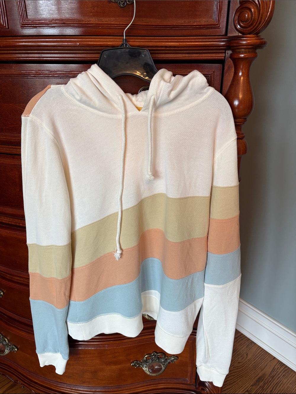 Faherty Cream Hoodie -Tan, Peach & Light Blue Stripes with the Sun & its Rays